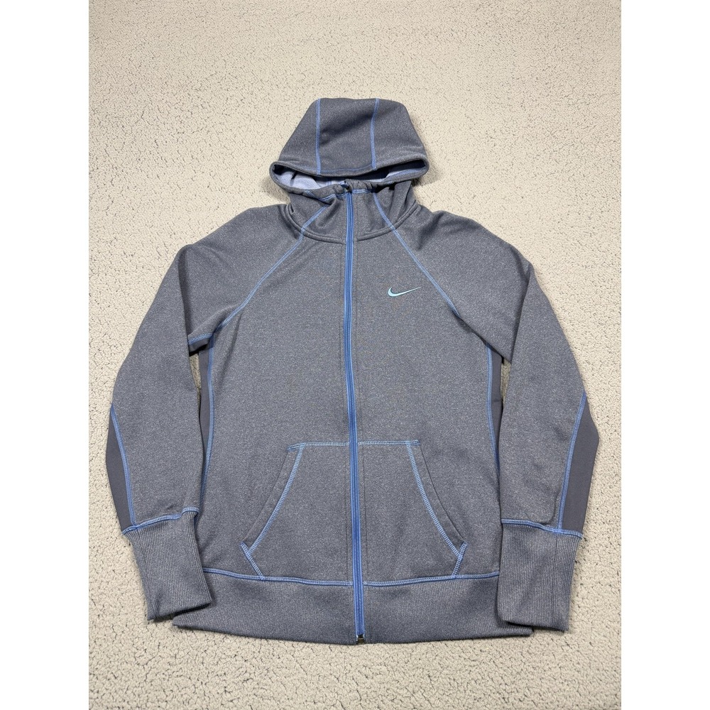 Nike Therma-FIT Hoodie Womens M Blue Full‎ Zip Fleece Kangaroo Pocket 575968-438